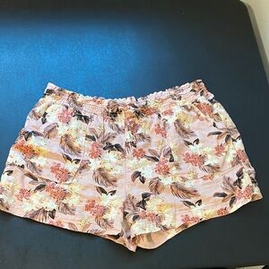 Floral Print Women's Tie Front Elastic Waist Linen Shorts